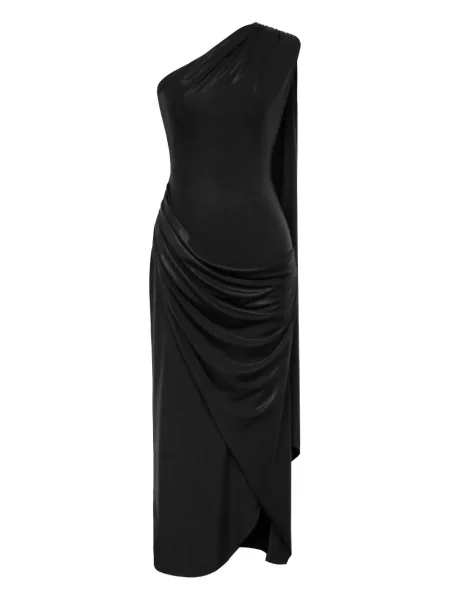 Rochie midi Post Meridiem drapată până la genunchi cu un umăr gol negru