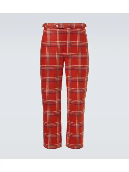Vlněné kostkované kalhoty Bode červené