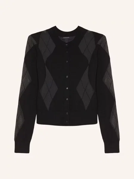 Allsaints Pletený Svetr Bern Z Kombinace Materiálů / šedá černá
