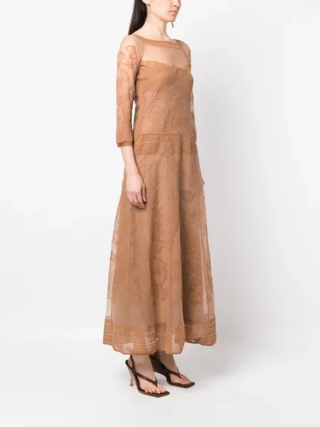 Φόρεμα Alberta Ferretti με κέντημα από διχτυωτό καφέ
