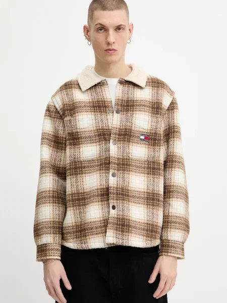 Tommy Jeans Košilová bunda hnědá