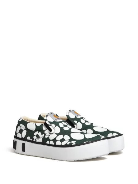 Gėlėtos raštuotos slip on sportbačiai Marni žalia