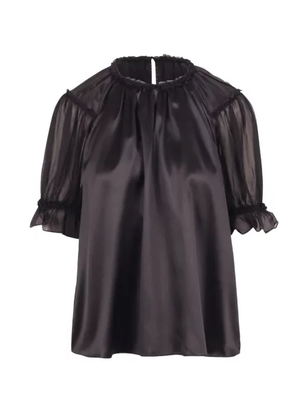 Bluză Ulla Johnson din satin cu volane negru