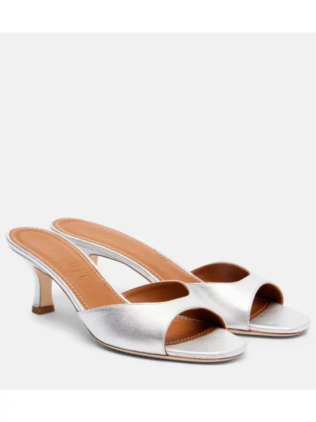 Papuci tip mules Staud din piele argintiu