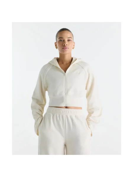 Bluza z kapturem New Balance Brushed Coastal Full Zip beżowy XS biały