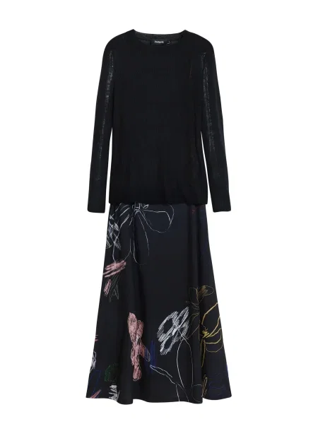 Desigual Rochie albastru deschis / roz pudră negru