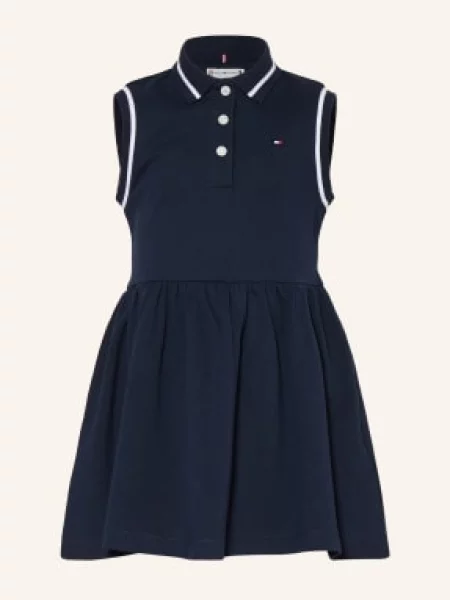 Tommy Hilfiger Sukienka Polo Z Pikowanym Wzorem blau biała