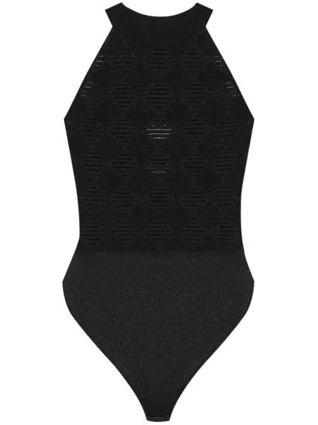 Body Balmain cu imprimeu geometric din jacard negru