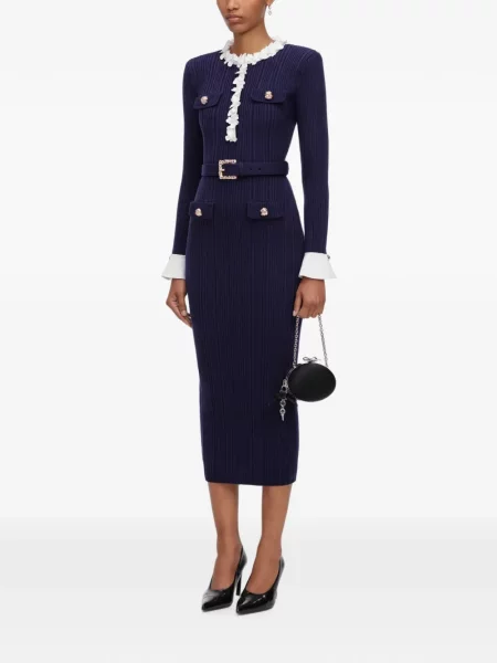Rochie midi Self-portrait tricotate albastru