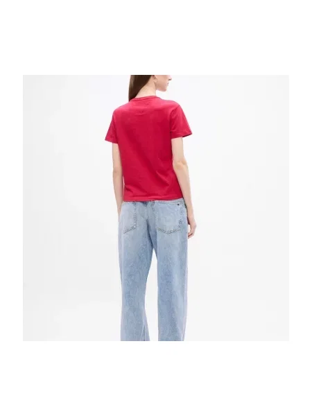 Majica Tommy Jeans s autogramom crvena