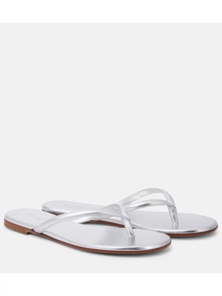 Chiloți tanga Gianvito Rossi din piele argintiu