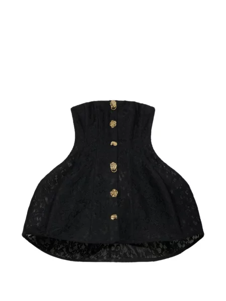 Rochie mini Blumarine cu model floral din dantelă fără bretele negru