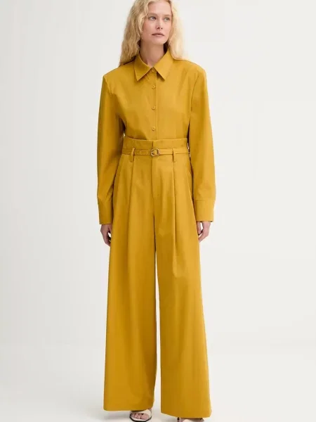 Штани з домішкою вовни ISABELLE BLANCHE прямі висока посадка жовтий