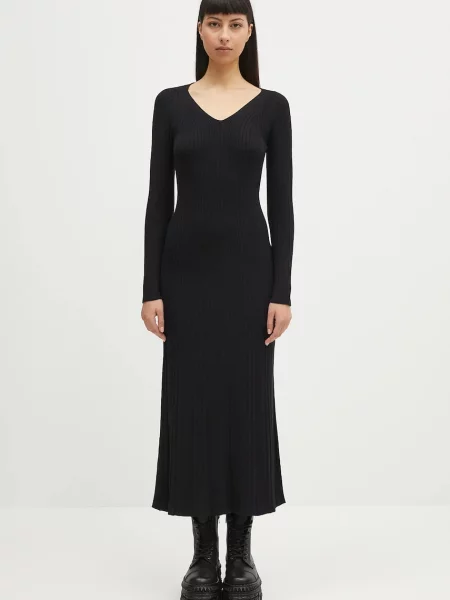 Samsoe Samsoe rochie Sacheryl V-Neck maxi drept negru