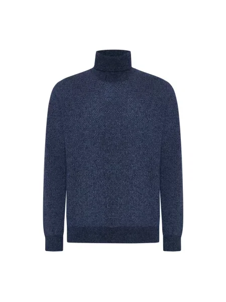 Lniany sweter z golfem D4.0 niebieski