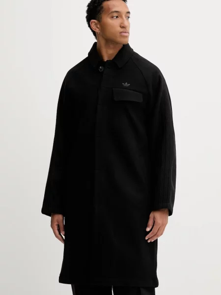 Шерстяное пальто Adidas Originals черное