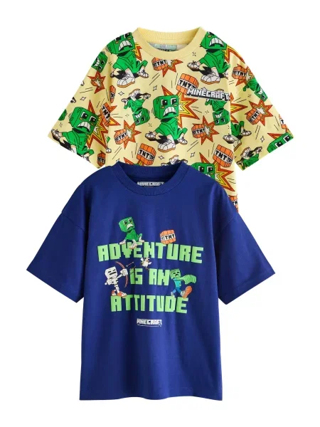Next Tricou Minecraft albastru închis / galben / verde alb