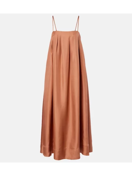Jedwabna sukienka maxi Asceno brązowa