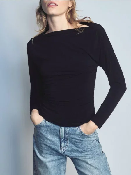 Reserved Longsleeve z marszczeniami czarny