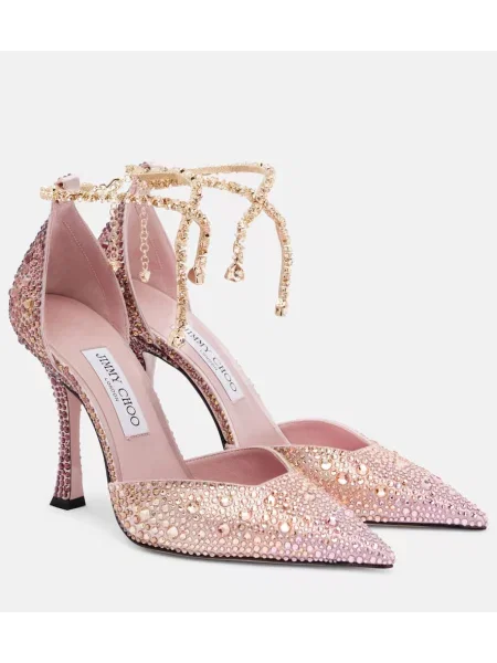 Pantofi cu toc Jimmy Choo din satin de cristal roz