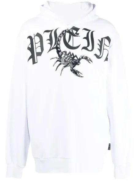 Hanorac cu glugă Philipp Plein cu imagine alb