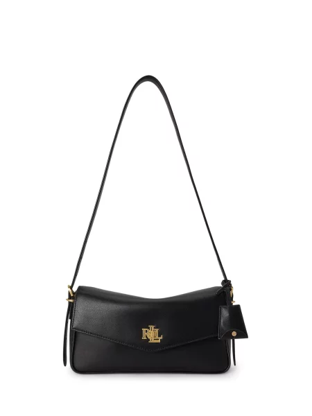 Usnjena crossbody torbica Lauren Ralph Lauren črna