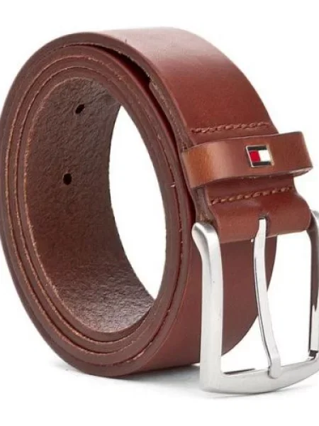 Tommy Hilfiger Pánský pásek New Denton Belt 95 hnědá