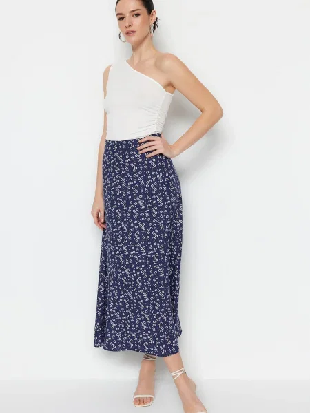 Spódnica midi Trendyol w kwiatki niebieska