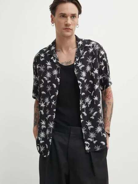 Риза The Kooples мъжка със стандартна кройка черно