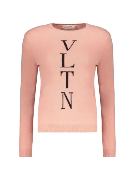 Pulover Valentino Garavani de lână cu decolteu rotund roz