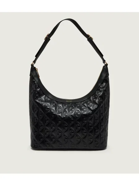Geantă Calvin Klein Emblem Aop Debossed Medium Shbag negru