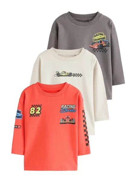 Next Tricou gri închis / roșu orange / lână alb