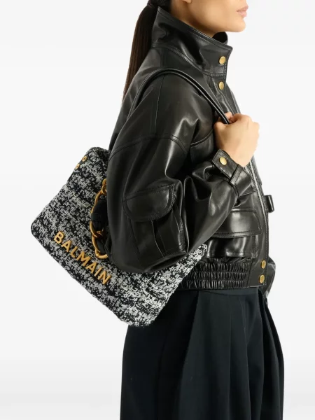 Geantă shopper Balmain din tweed negru