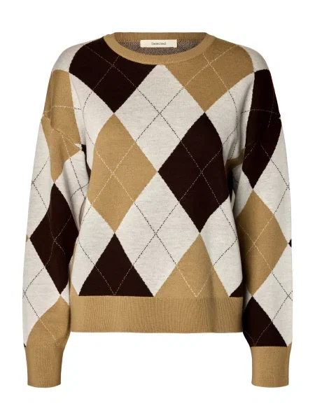 SELECTED Pulover SLWTHEA crem / maro negru