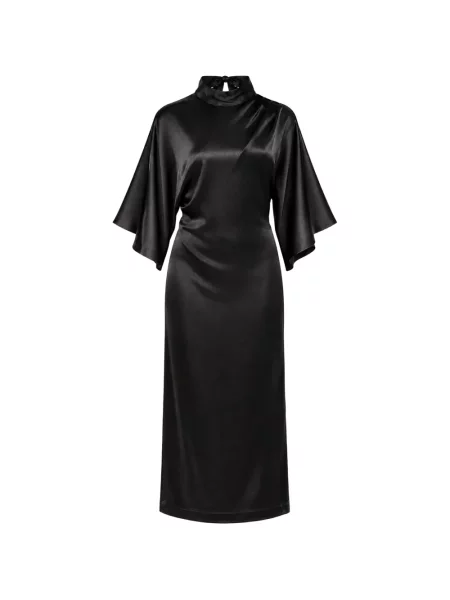 Rochie midi Solotre din satin evazată negru