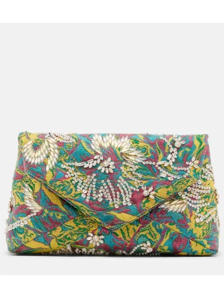 Geantă plic Dries Van Noten din jacard galben