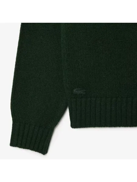 Lacoste Wełniany Sweter Classic Fit Z Okrągłym Dekoltem zielony