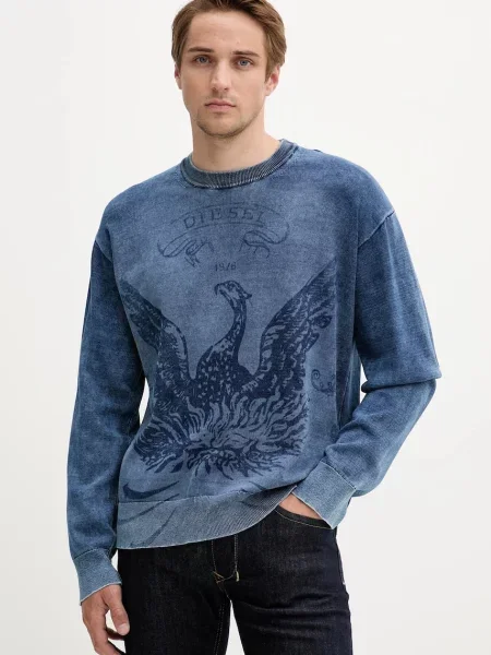 Bombažen pulover Diesel K-FENICOL modra
