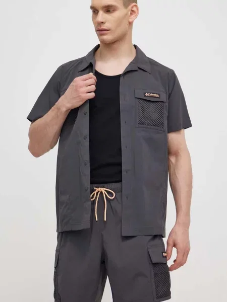 Риза Columbia Painted Peak мъжка със стандартна кройка с класическа яка сиво