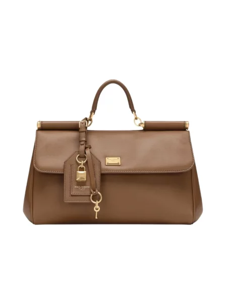 Torebka skórzana Dolce And Gabbana skórzana elegancka brązowa