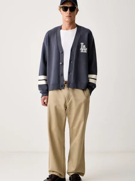 New Era cardigan cu vâscoză albastru