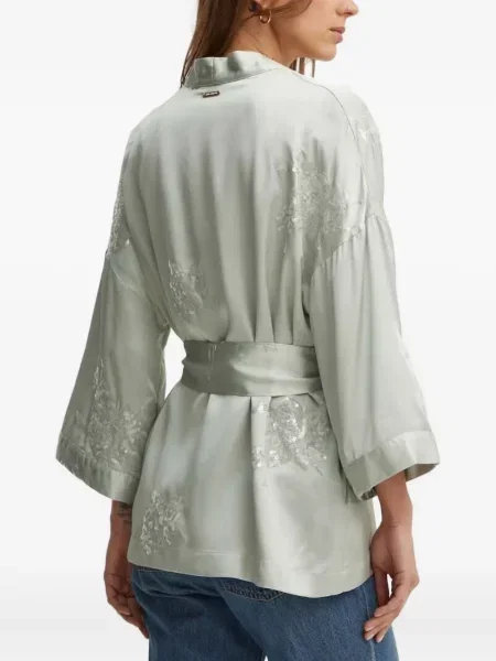 Satynowy top Sandro Ferrone z cekinami szary