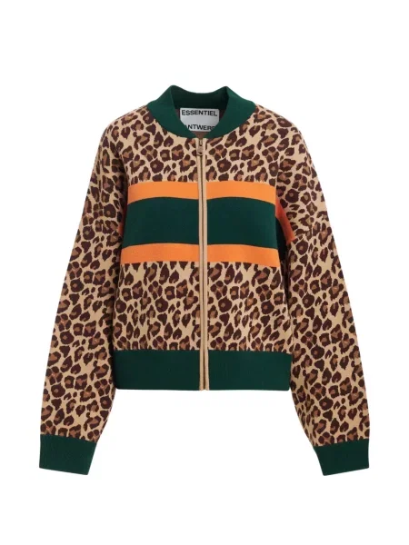 Cardigan Essentiel Antwerp cu imagine cu model leopard maro