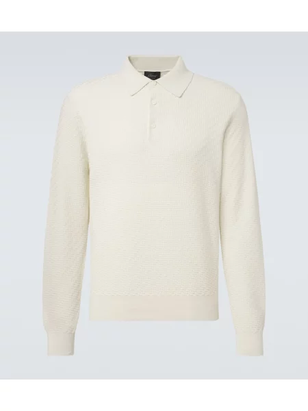 Tricou polo Brioni de mătase alb