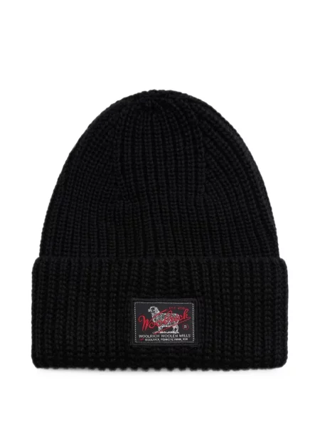 Pletený čepice Woolrich s autogramem černý