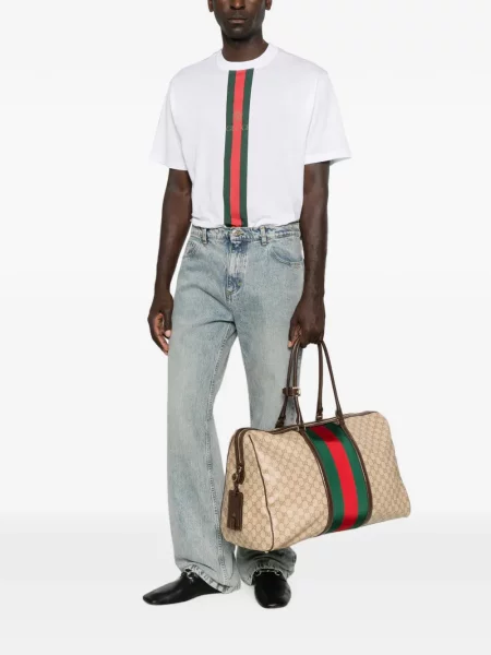 Tricou Gucci cu dungi cu imagine alb