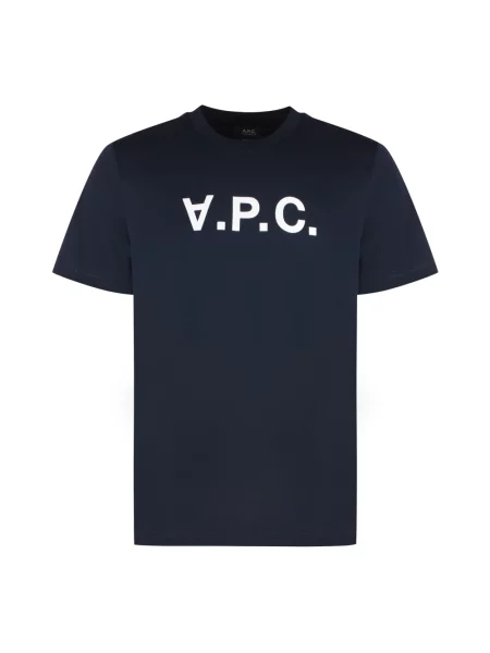 Koszulka A.p.c. z dżerseju z dekoltem w kształcie litery U niebieska