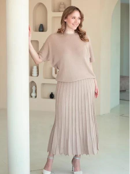 Спідниця міді Nita бавовна/акрил бежевий