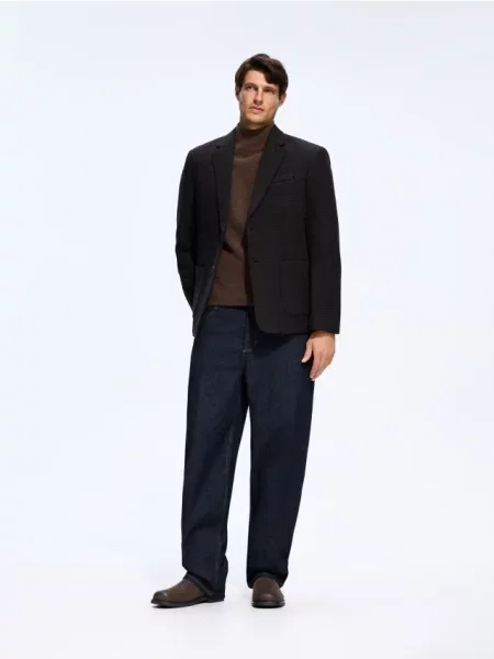 Reserved Blugi Selvedge barrel leg bleumarin