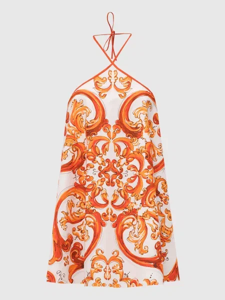 Платье Dolce&gabbana с принтом с открытой спиной белое